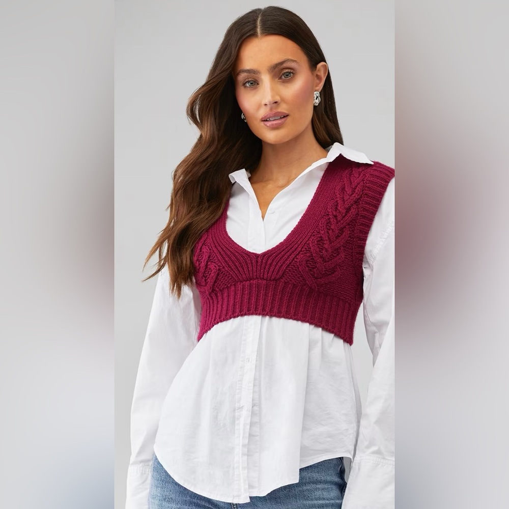 For Love and Lemons Layton Cropped Vest SZ Women’s Burgundy Knit Crop Top